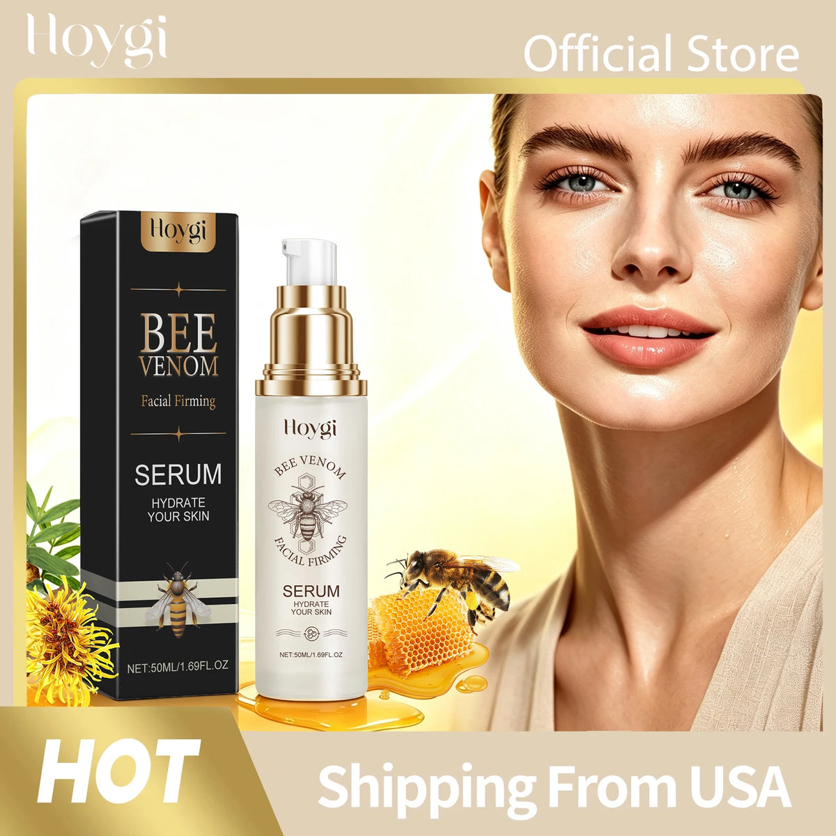 Bee Venom Facial Serum Firming Ginger Root Extract Even Skin Tone Fade Dark Spots Radiant Glow Lift Tighten Anti Aging Support Skin Elasticity Face Care
