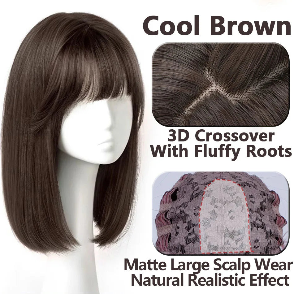 Shoulder Layered Synthetic BOB Wig With Transparent Lace Front Straight Heat Resistant Wig Hair For Women Daily Cosplay Party