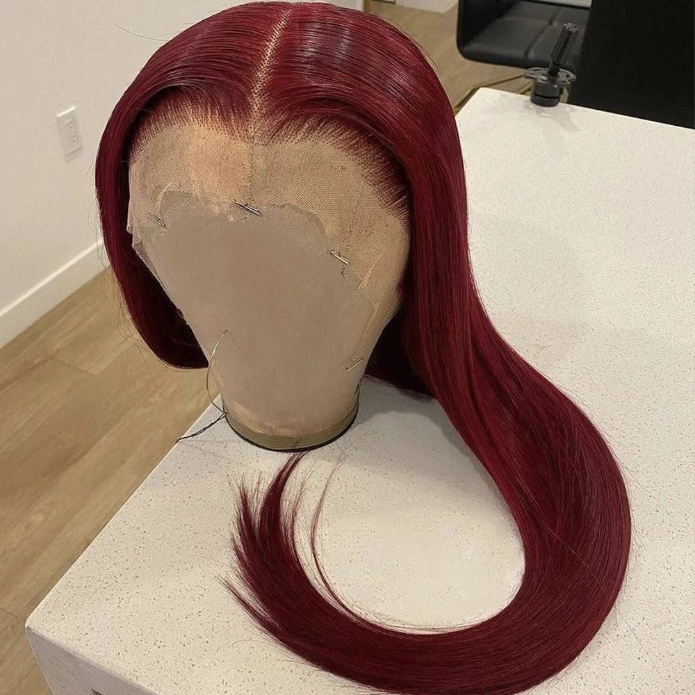 22 Inch 200% Density 13x4 HD Lace Front Wigs Human Hair 99J Straight Lace Front Wigs Human Hair Wig for Women with Baby Hair