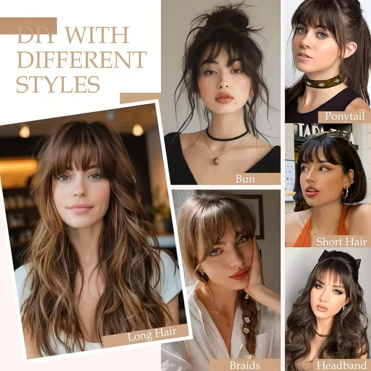 Clip In French Hair Bangs 100%  Human Hair Extensions Wispy Bangs for Women Curved Fake Bangs with Fringe Temples Hairpieces