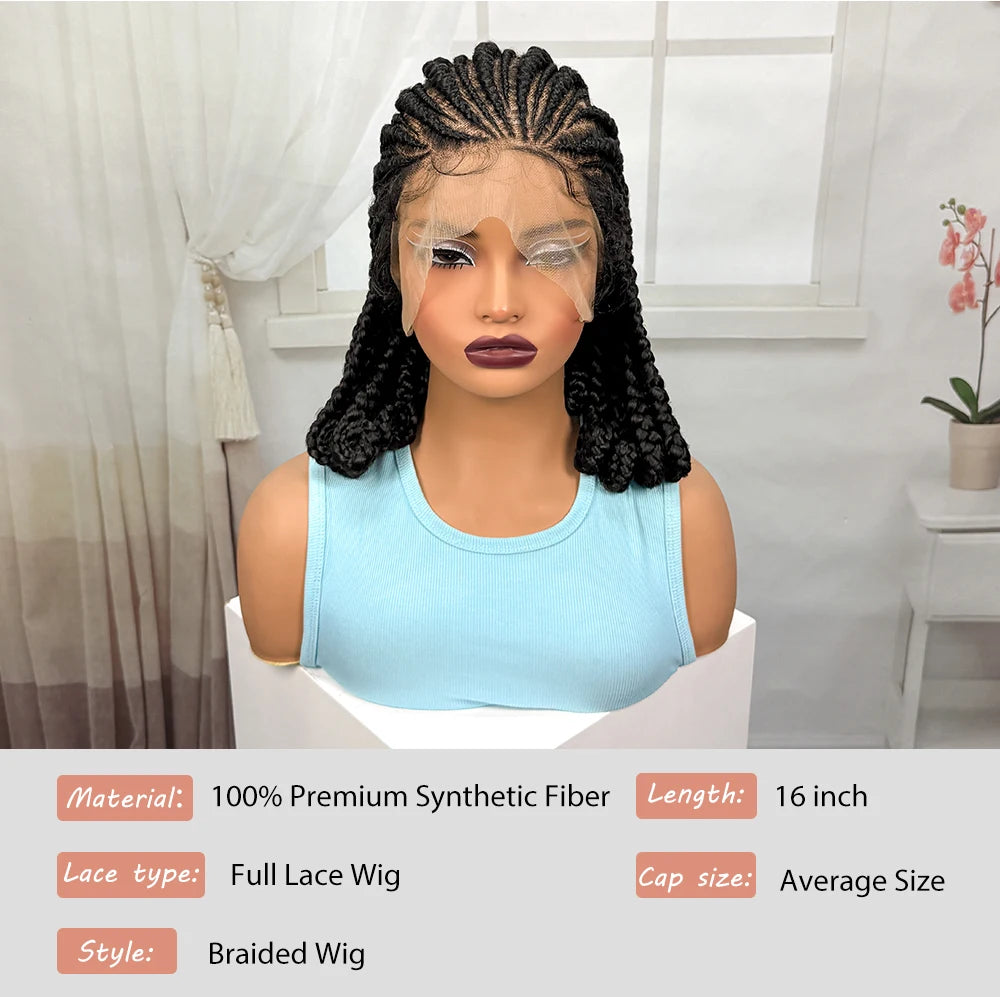 Full Lace Braided Wigs Synthetic Natural Cornrow Braids Wig Handmade Bantu Braiding Hair Wigs with Baby Hair for Black Women