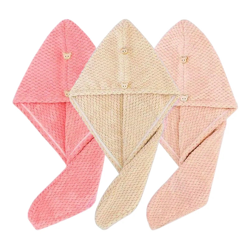 Super Absorbent Soft Hair Towels 300GSM Microfiber Quick-Dry Hair Drying Cap, Button-Fastening Turban for Normal & Textured Hair