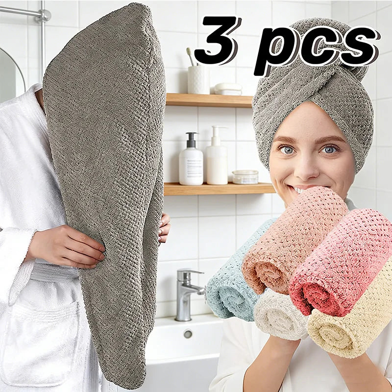 Super Absorbent Soft Hair Towels 300GSM Microfiber Quick-Dry Hair Drying Cap, Button-Fastening Turban for Normal & Textured Hair