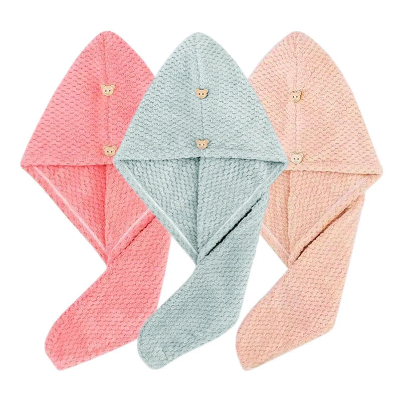 Super Absorbent Soft Hair Towels 300GSM Microfiber Quick-Dry Hair Drying Cap, Button-Fastening Turban for Normal & Textured Hair