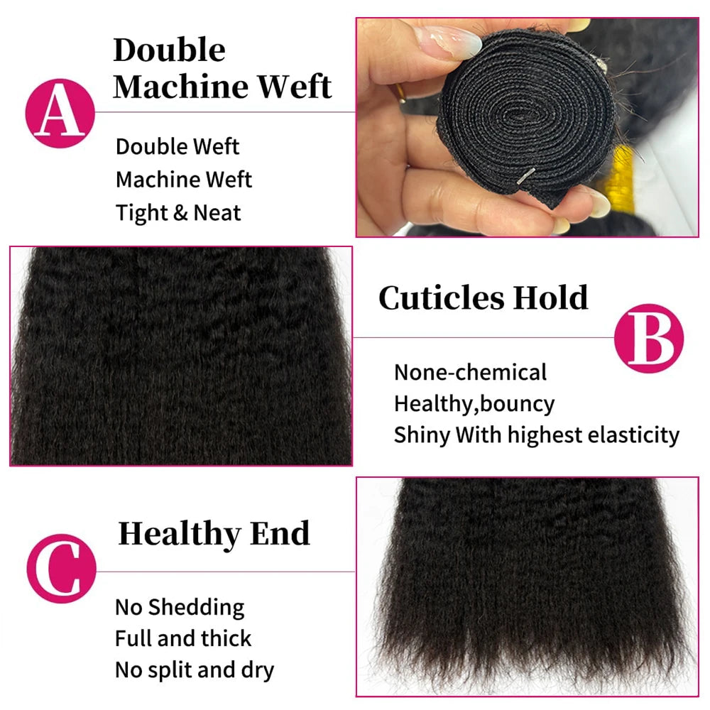 Kinky Straight Human Hair Bundles Brazilian Yaki Straight Hair Extension Virgin Human Hair Weave 1/3/4 Bundle For Quicky Weaving