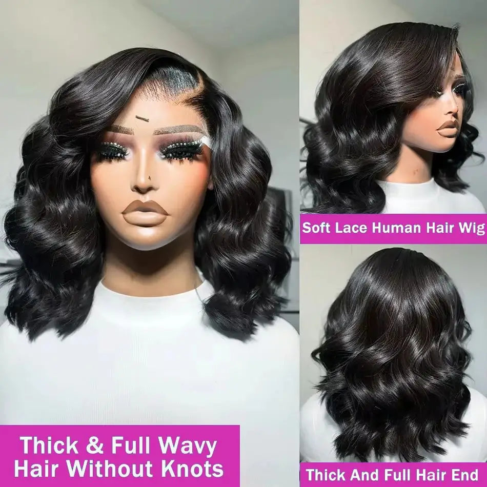 200% Density Loose Wave 13x4 Frontal Short Bob Wigs 100% Remy Human Hair Natural Black 4x4 Closure Body Wave Bob Wigs For Women