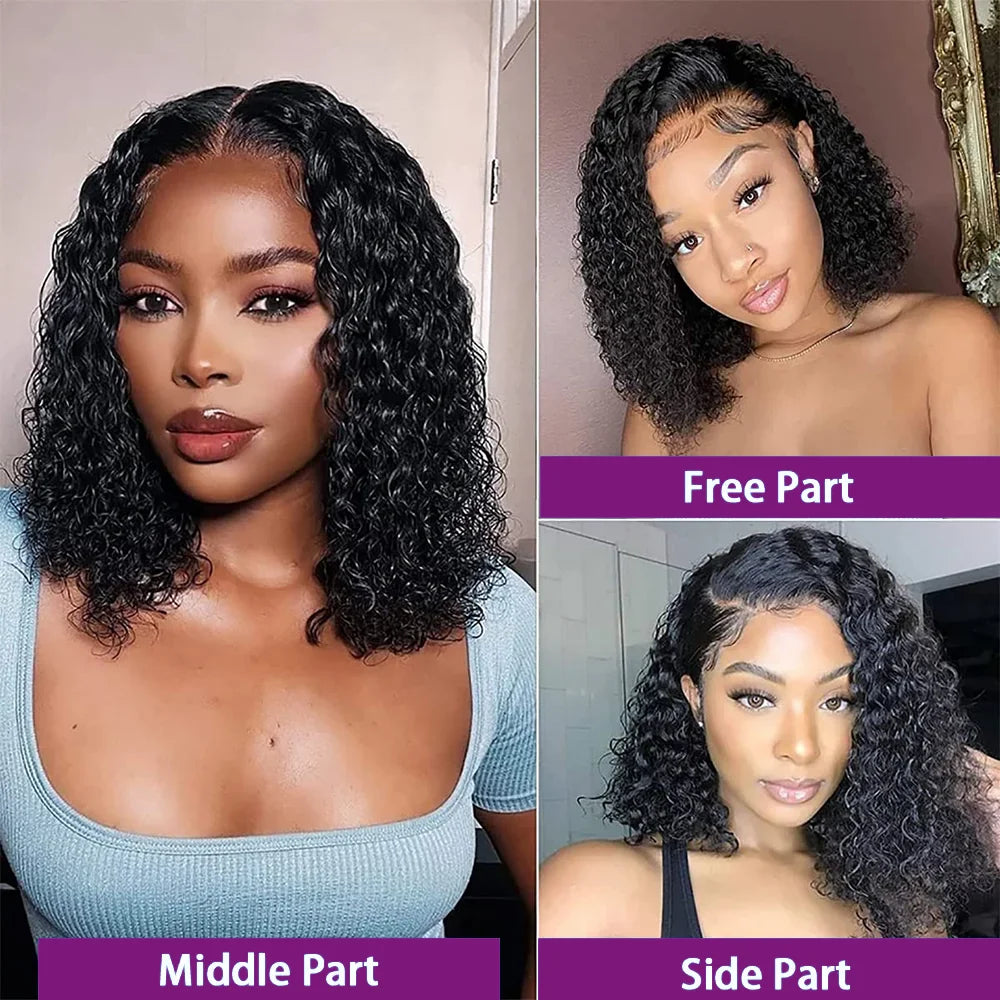 Short Bob Curly 13x4 Lace Front Human Hair Wigs Brazilian Virgin 100% Human Hair Deep Wave Bob Wigs 200% Density 4x4 Closure Wig