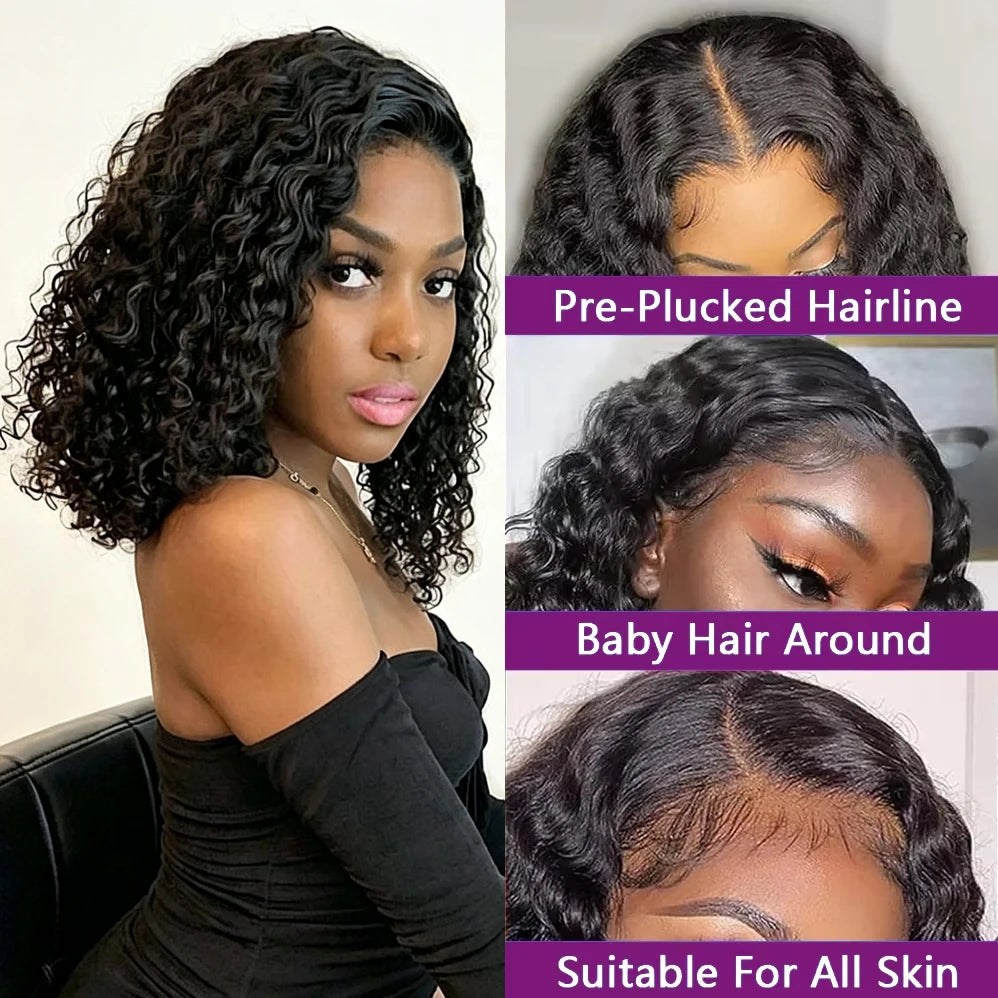 Short Bob Curly 13x4 Lace Front Human Hair Wigs Brazilian Virgin 100% Human Hair Deep Wave Bob Wigs 200% Density 4x4 Closure Wig