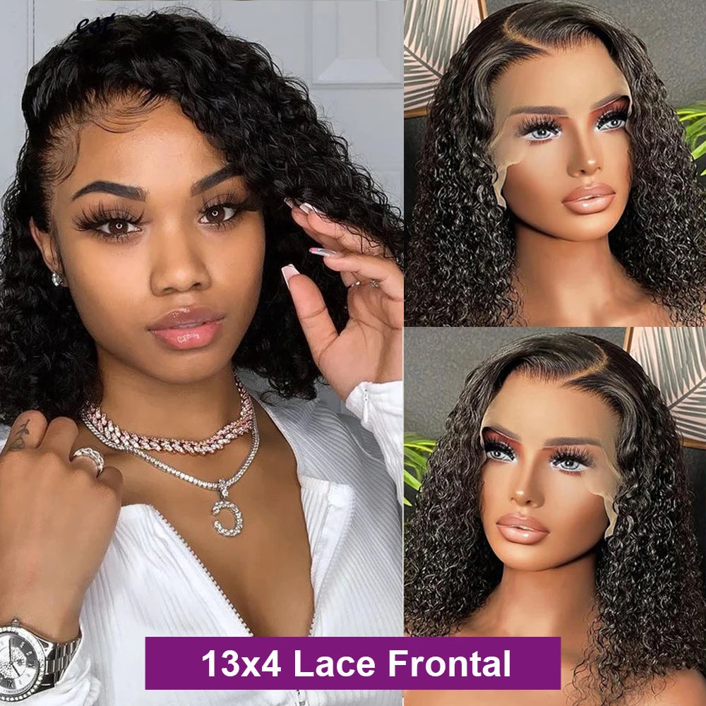 Short Bob Curly 13x4 Lace Front Human Hair Wigs Brazilian Virgin 100% Human Hair Deep Wave Bob Wigs 200% Density 4x4 Closure Wig