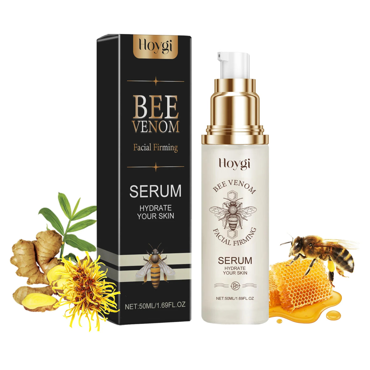 Bee Venom Facial Serum Firming Ginger Root Extract Even Skin Tone Fade Dark Spots Radiant Glow Lift Tighten Anti Aging Support Skin Elasticity Face Care