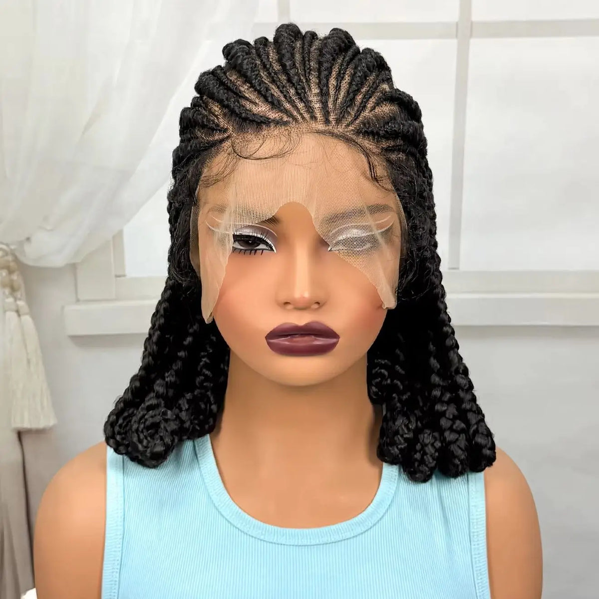 Full Lace Braided Wigs Synthetic Natural Cornrow Braids Wig Handmade Bantu Braiding Hair Wigs with Baby Hair for Black Women