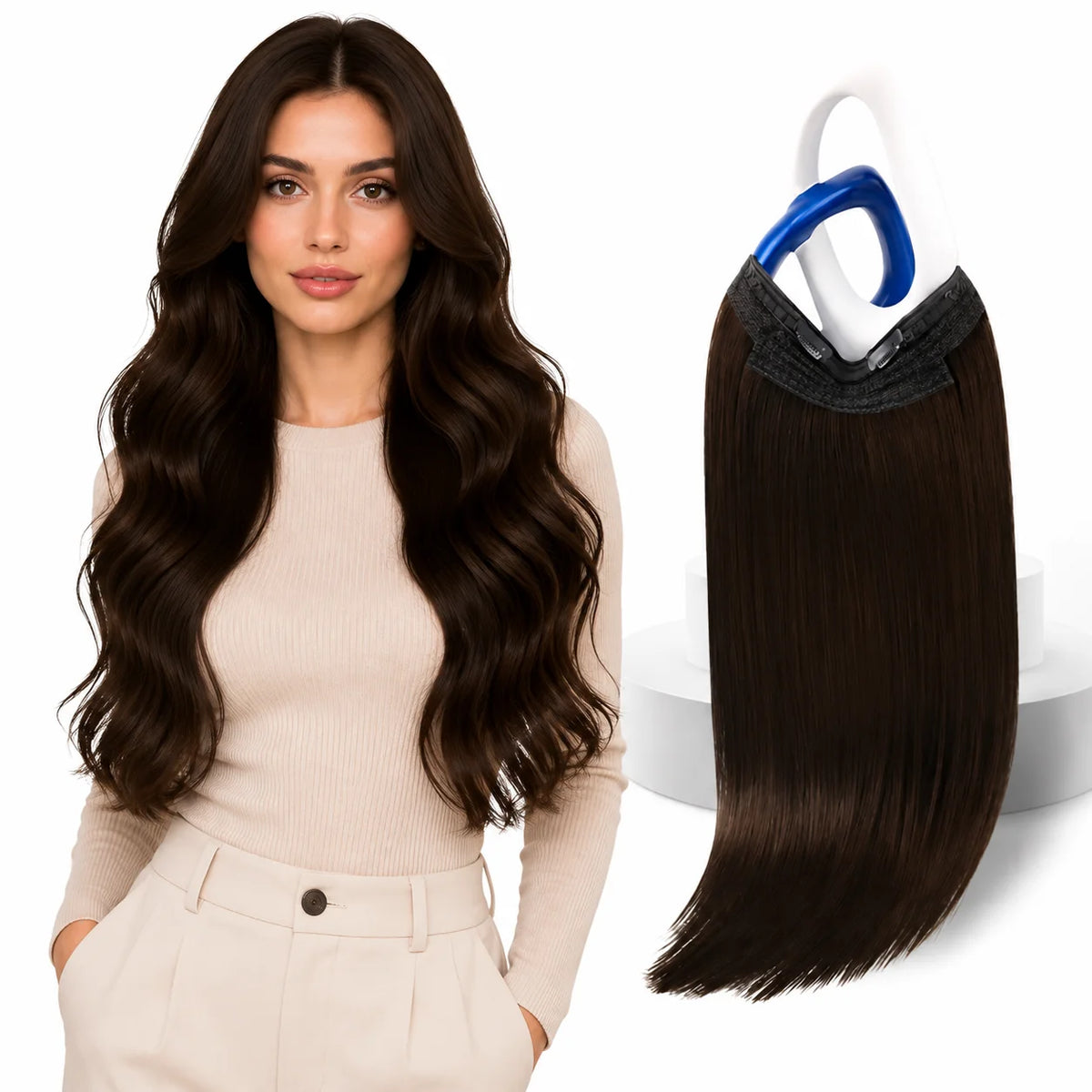 VeSunny Fish Line Human Hair Extension Wire Natural Hair One Piece Invisible Wire Hair Weft with 2 Clips Blonde Soft Remy Hair