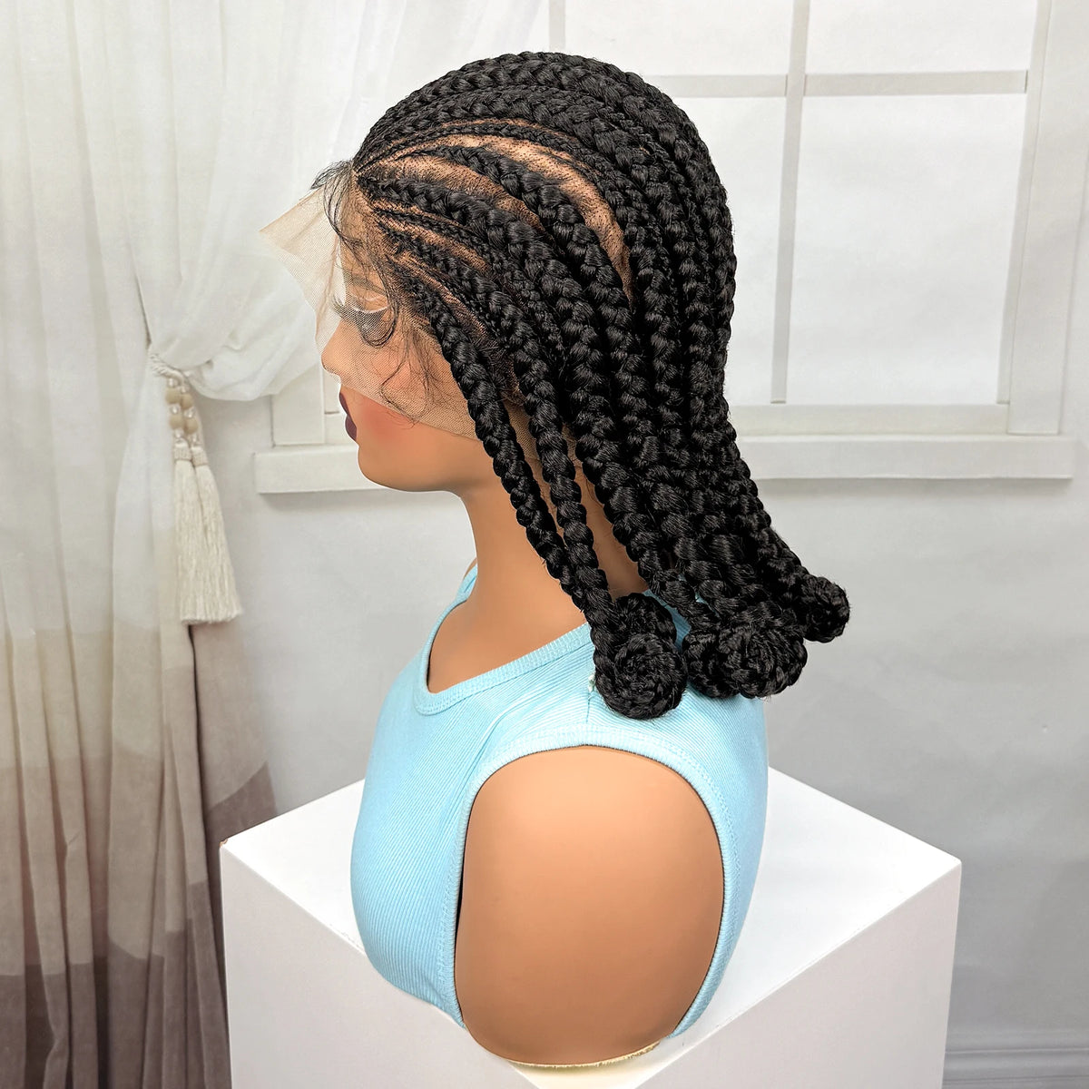 Full Lace Braided Wigs Synthetic Natural Cornrow Braids Wig Handmade Bantu Braiding Hair Wigs with Baby Hair for Black Women