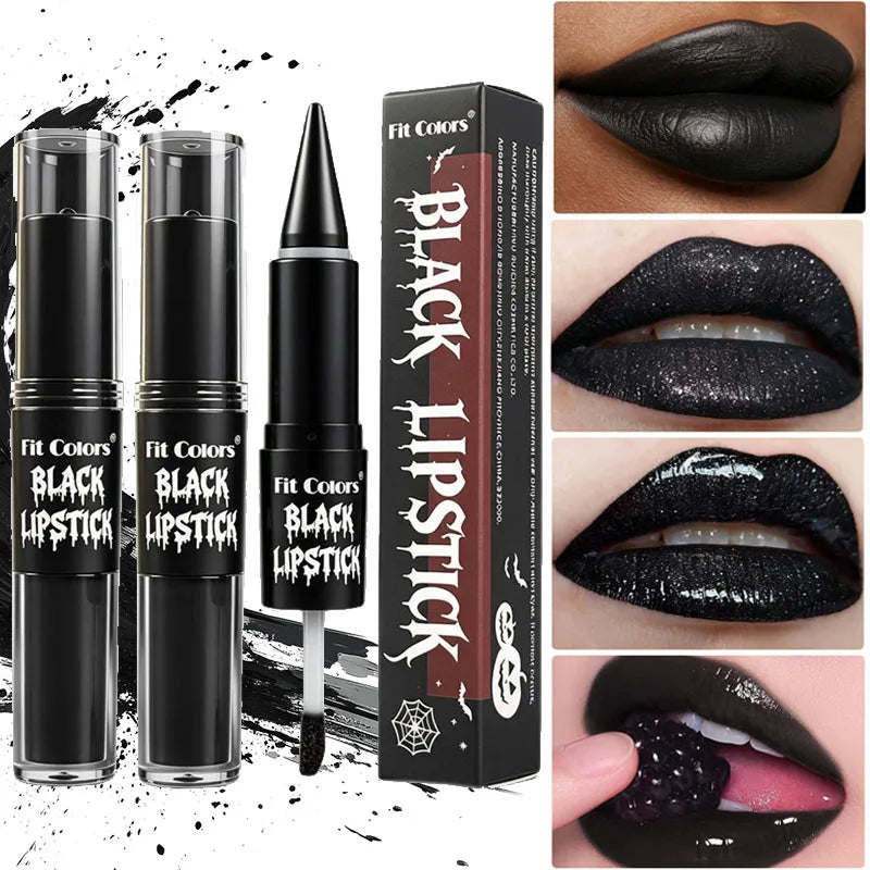 2pcs Halloween Lip Gloss And Lip Liner 2-In-1, Matte Lip Color And Fine Shimmer, Dual-End Lip Makeup, Long-Lasting, Easy To Apply, One For Multiple Uses, And Enhances Your Natural Glow, Holiday Gift For Halloween