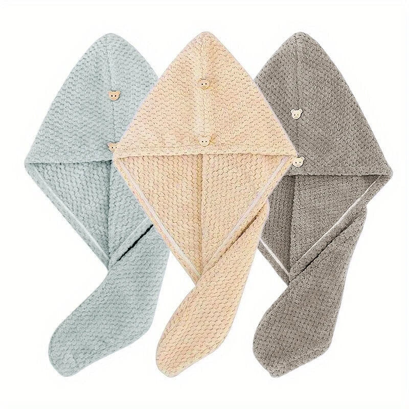 Super Absorbent Soft Hair Towels 300GSM Microfiber Quick-Dry Hair Drying Cap, Button-Fastening Turban for Normal & Textured Hair