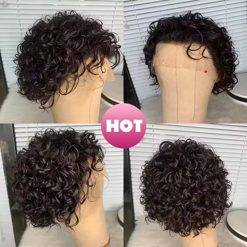 Short Pixie Cut Wig Deep Wave 13x4 Lace Front Human Hair Wigs Curly 13x1 Lace Wigs Prepluck Brazilia Human Hair For Black Women