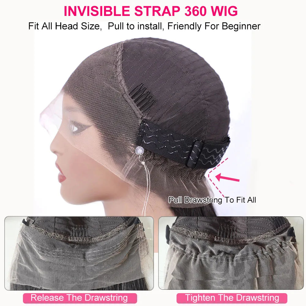 4C Kinky Edges Deep Wave Hidden Invisible Drawstring 360 HD Full Lace Glueless Frontal Wig Kinky Curly Lace Front Human Hair Wig