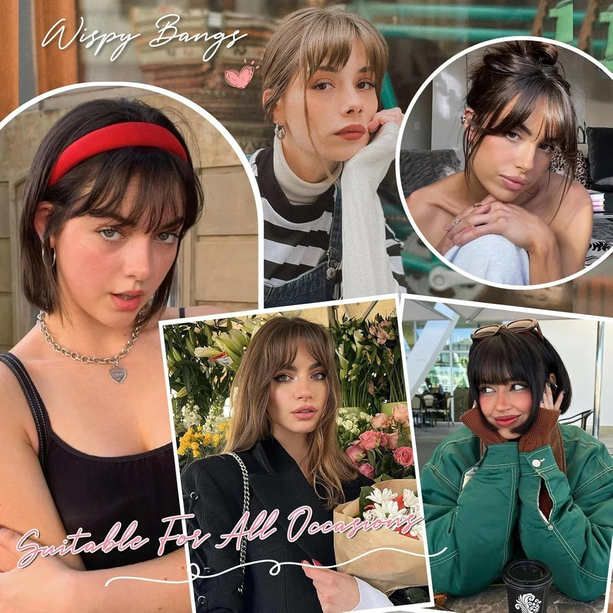 Clip In French Hair Bangs 100%  Human Hair Extensions Wispy Bangs for Women Curved Fake Bangs with Fringe Temples Hairpieces