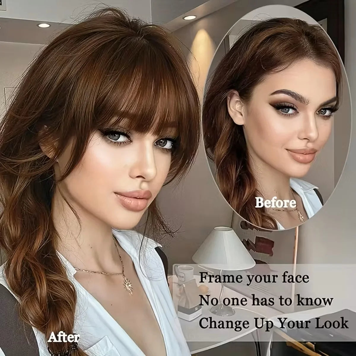 Clip In French Hair Bangs 100%  Human Hair Extensions Wispy Bangs for Women Curved Fake Bangs with Fringe Temples Hairpieces