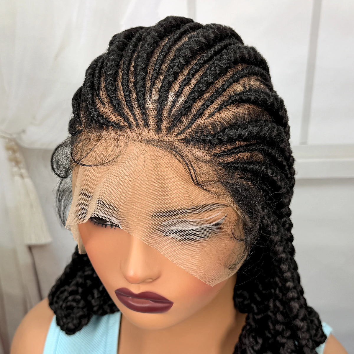 Full Lace Braided Wigs Synthetic Natural Cornrow Braids Wig Handmade Bantu Braiding Hair Wigs with Baby Hair for Black Women