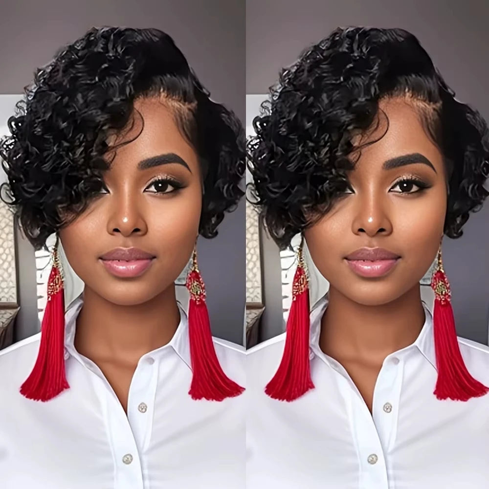 Short Pixie Cut Wig Deep Wave 13x4 Lace Front Human Hair Wigs Curly 13x1 Lace Wigs Prepluck Brazilia Human Hair For Black Women