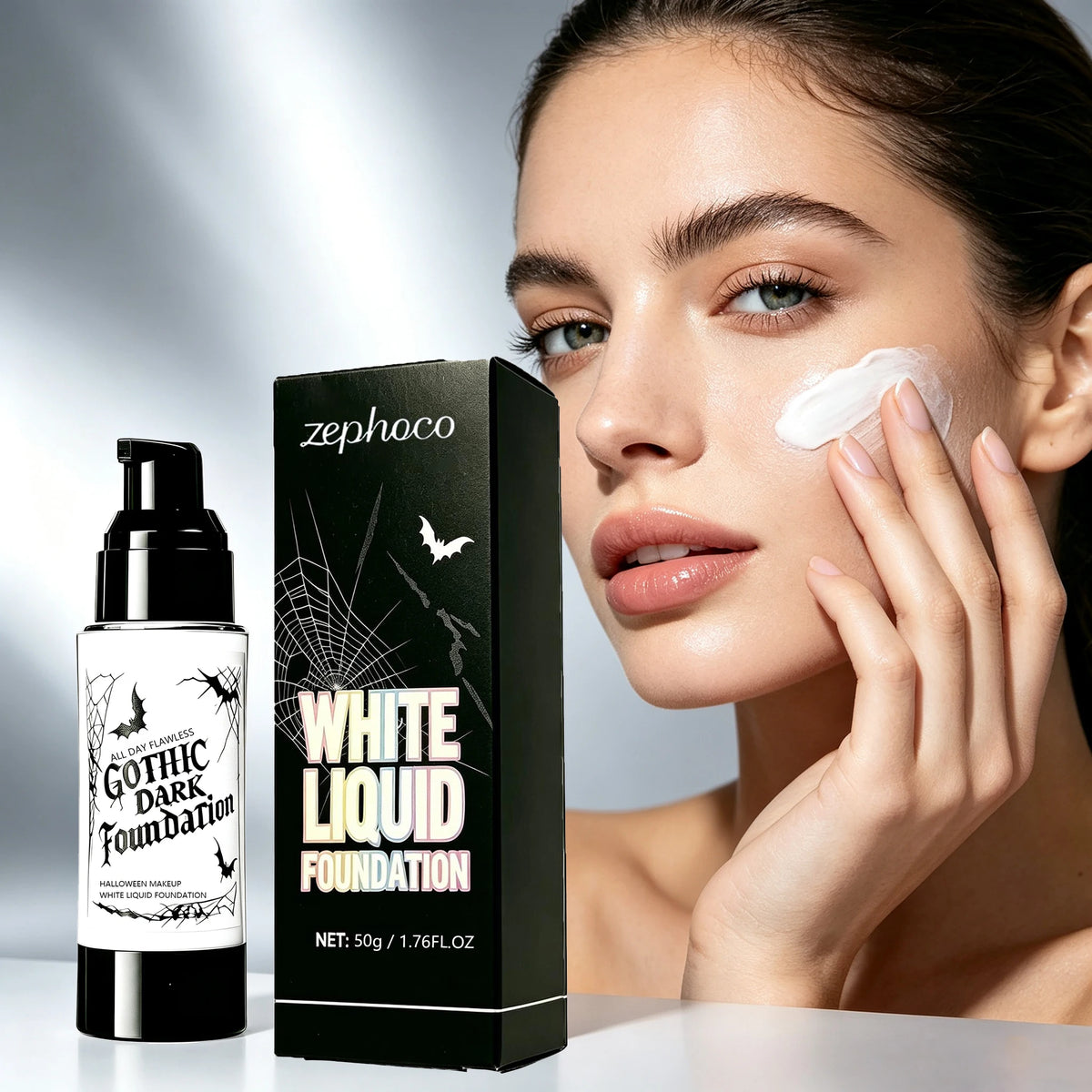 50G White Face Liquid Foundation for Helloween Cos Makeup Full Coverage Lasting Mekeup Effect Sweatproof Hydrating Natural Matte White Facial Foundation Liquid