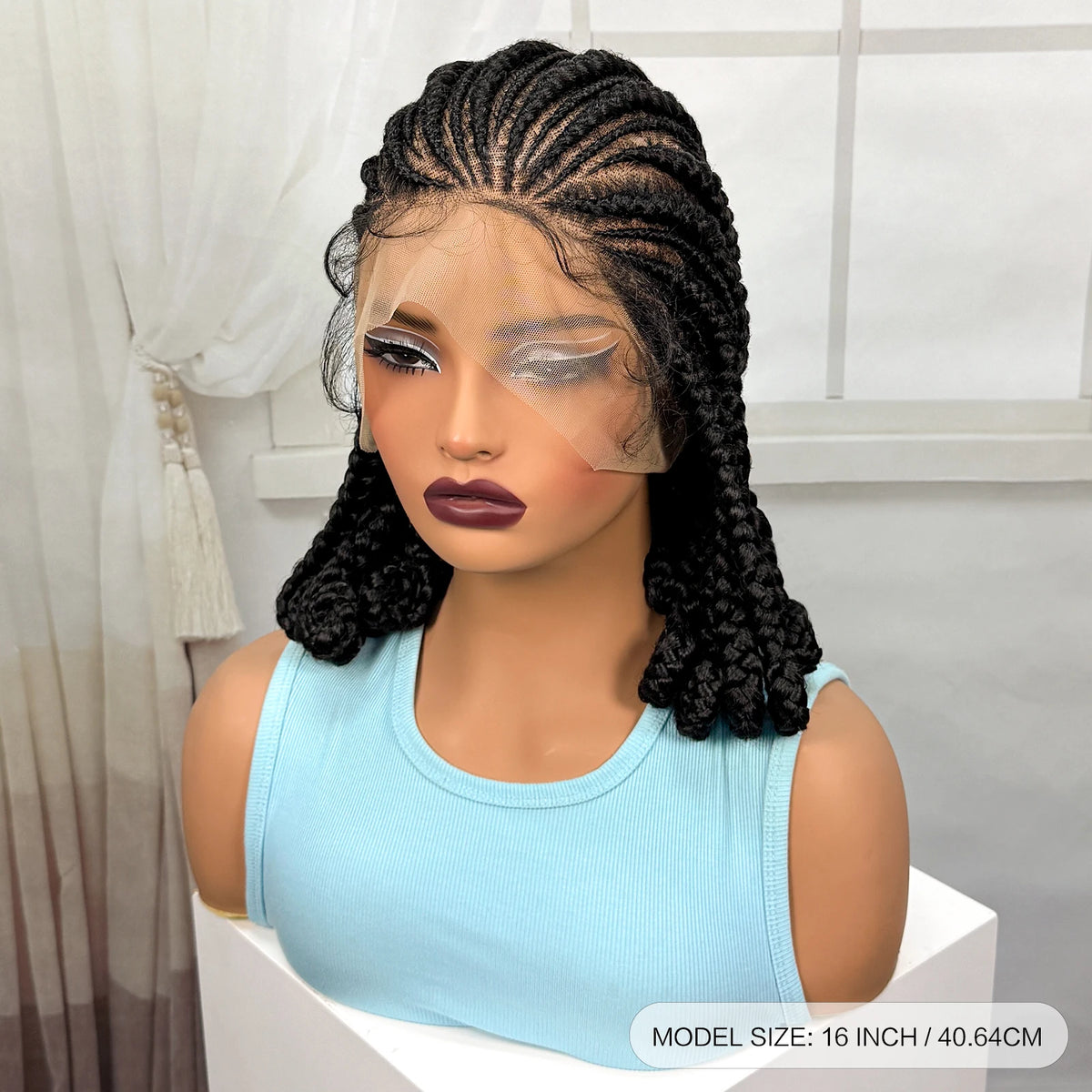 Full Lace Braided Wigs Synthetic Natural Cornrow Braids Wig Handmade Bantu Braiding Hair Wigs with Baby Hair for Black Women