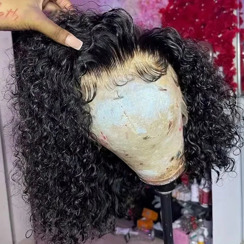 Curly Bob Wig 13x4 Lace Front Wigs Pre Plucked 250% Density Mongolian Glueless HD Kinky Curly Bob Lace Frontal Wigs Wet and Wavy