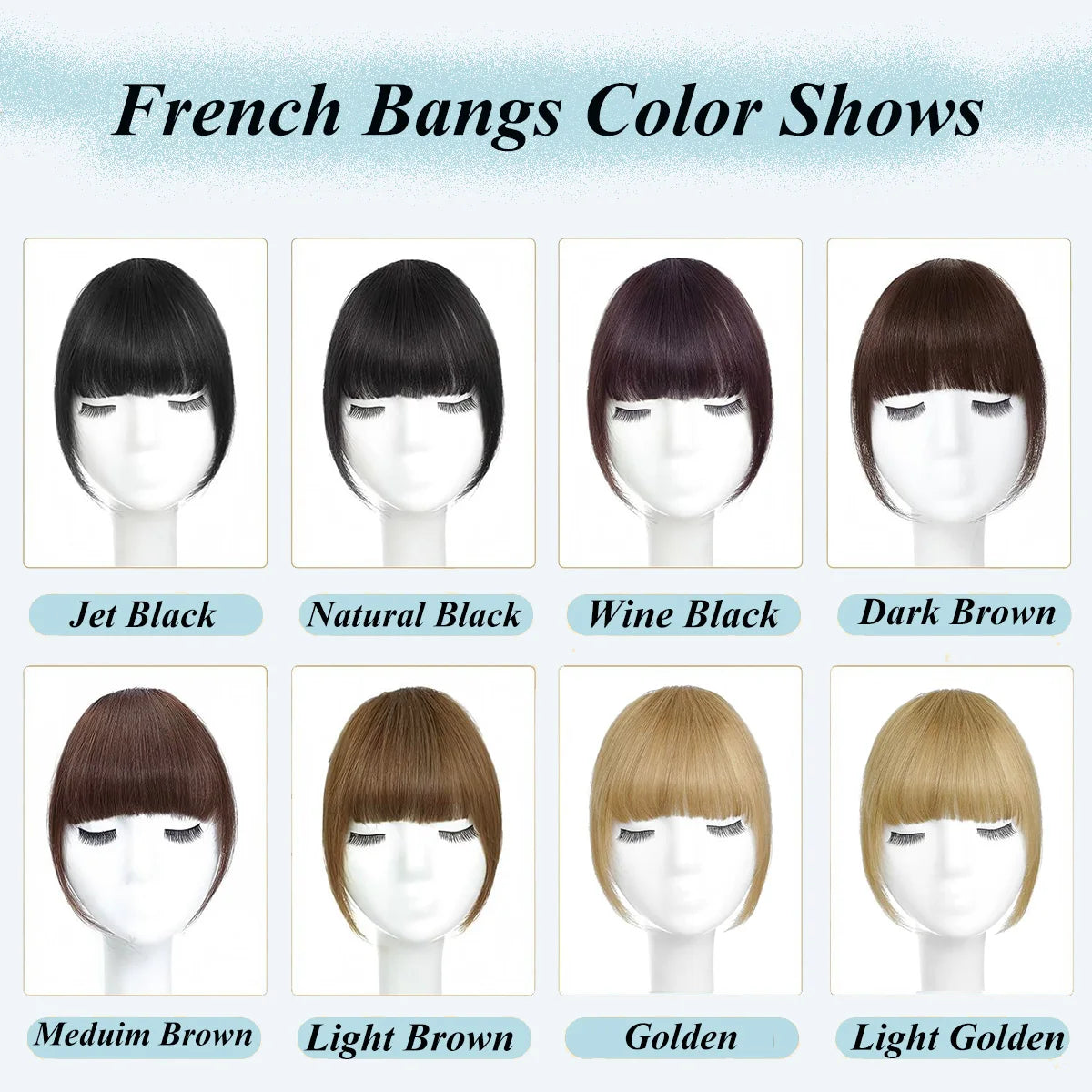 Clip In French Hair Bangs 100%  Human Hair Extensions Wispy Bangs for Women Curved Fake Bangs with Fringe Temples Hairpieces