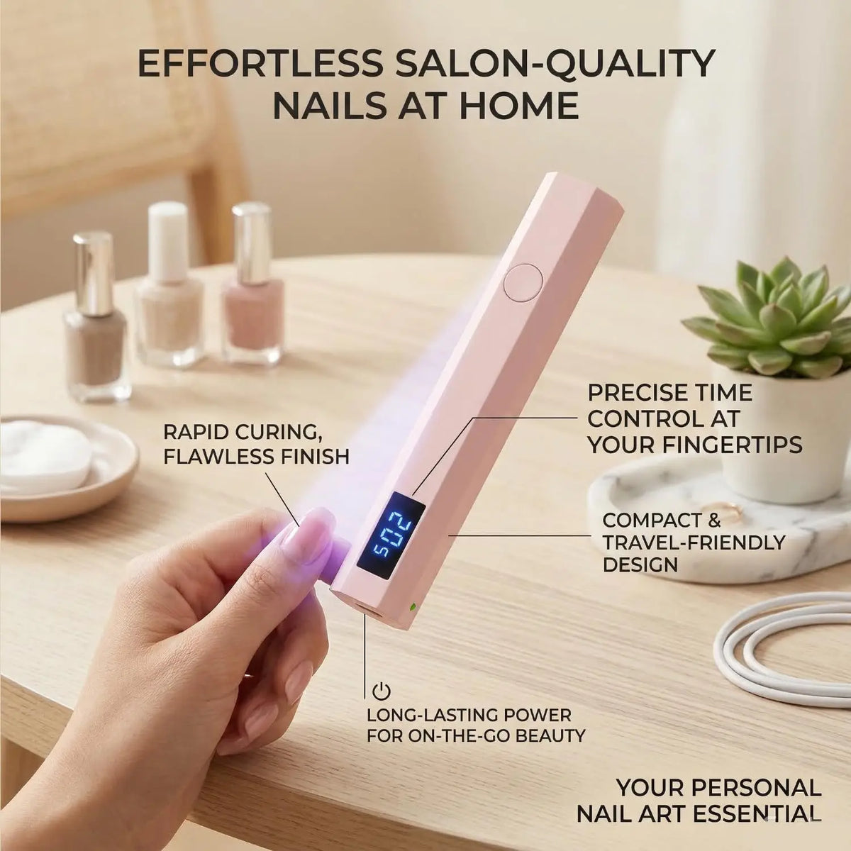Portable USB Mini LED UV Nail Dryer, LCD Digital Display Gel Nail Curing Lamp, Compact Professional Manicure Tool