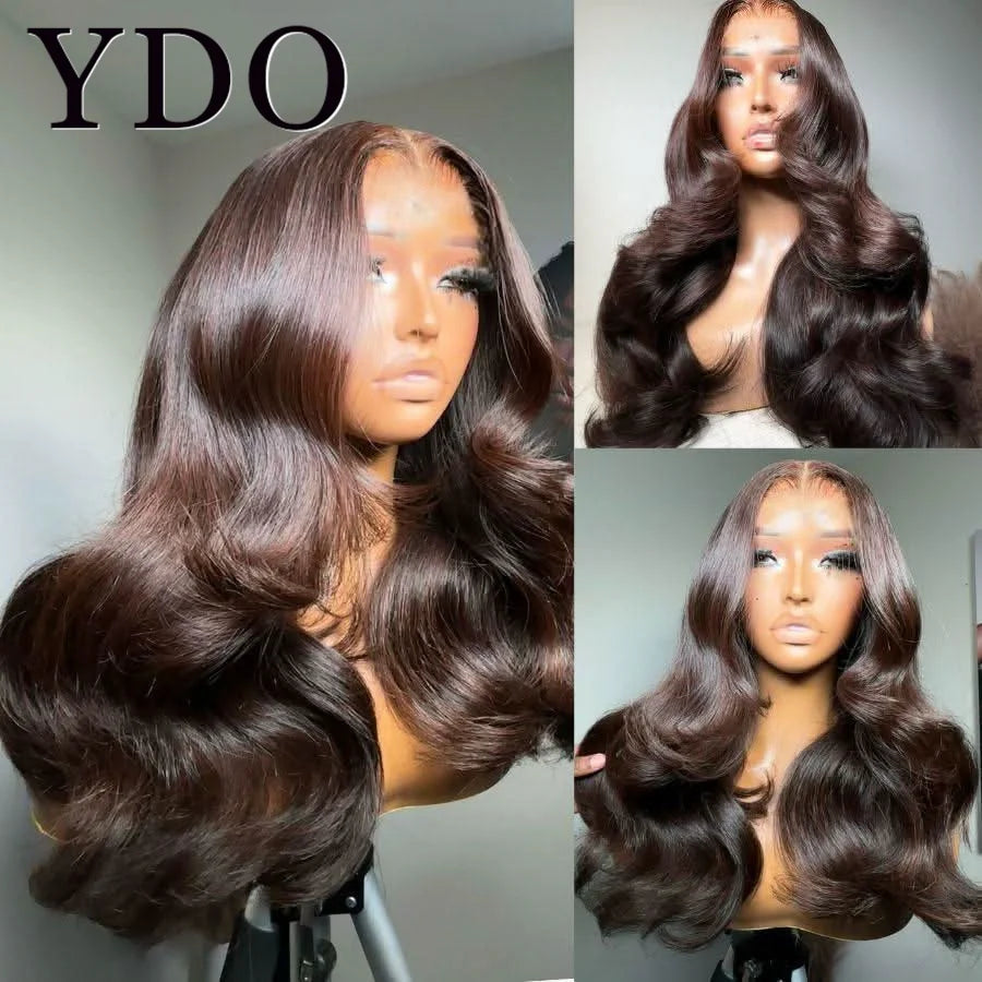 Chocolate Brown Glueless 6x6/5x5 HD Lace Front Closure Wigs Pre Pluck Body Wave Lace Front Wig For Women Glueless Wear Go Wigs