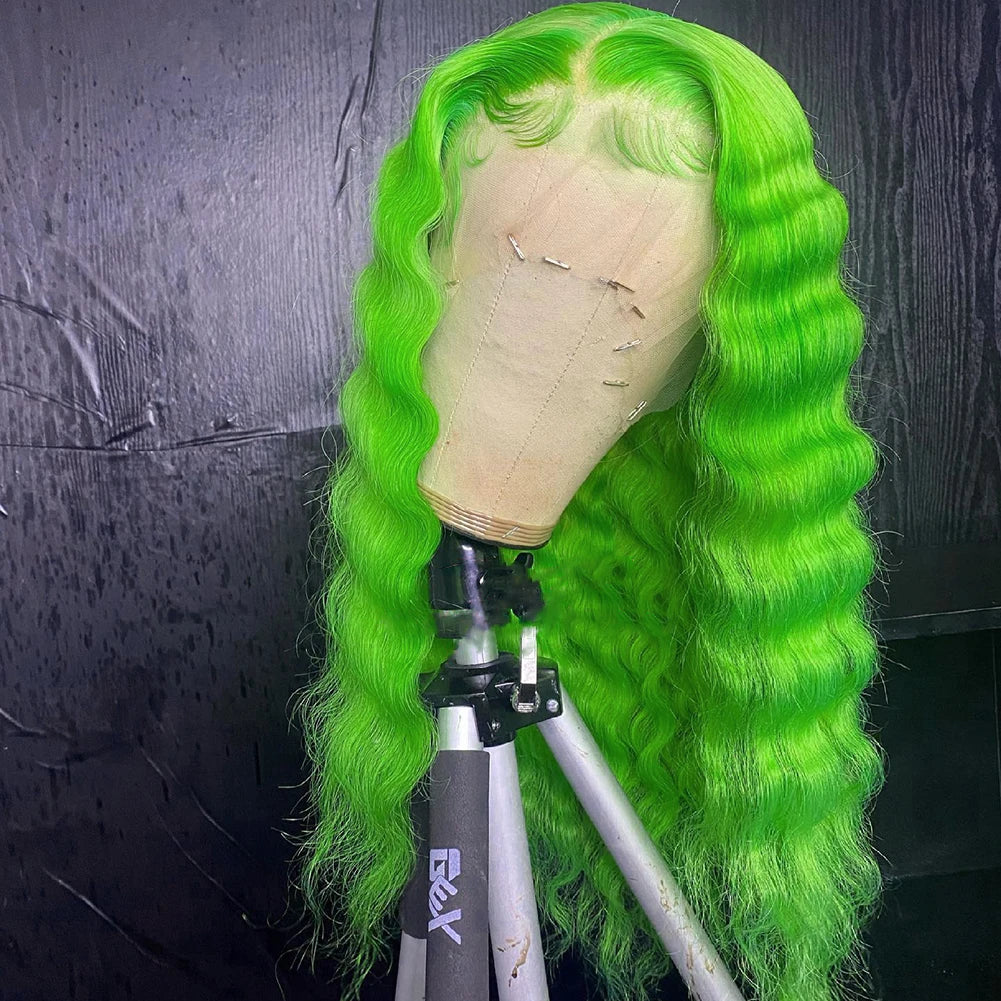 Bernardo Water wave synthetic Lace Front Wig Long Wavy Hair Synthetic Wigs for Women Natural Hairline Green Wigs Cosplay