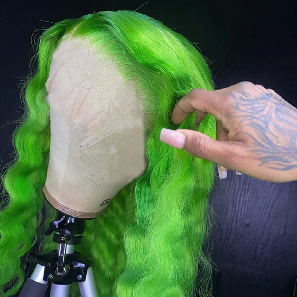 Bernardo Water wave synthetic Lace Front Wig Long Wavy Hair Synthetic Wigs for Women Natural Hairline Green Wigs Cosplay