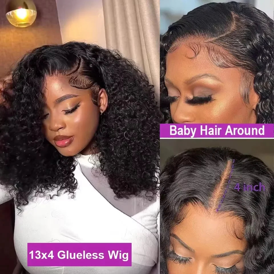 Deep Wave 250% Density Short Bob 13x4 Lace Front Human Hair Wigs Women Brazilian Curly Lace Frontal Wig Glueless Closure Wigs
