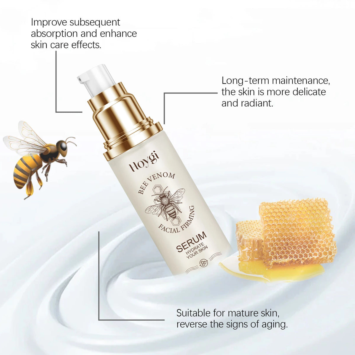Bee Venom Facial Serum Firming Ginger Root Extract Even Skin Tone Fade Dark Spots Radiant Glow Lift Tighten Anti Aging Support Skin Elasticity Face Care