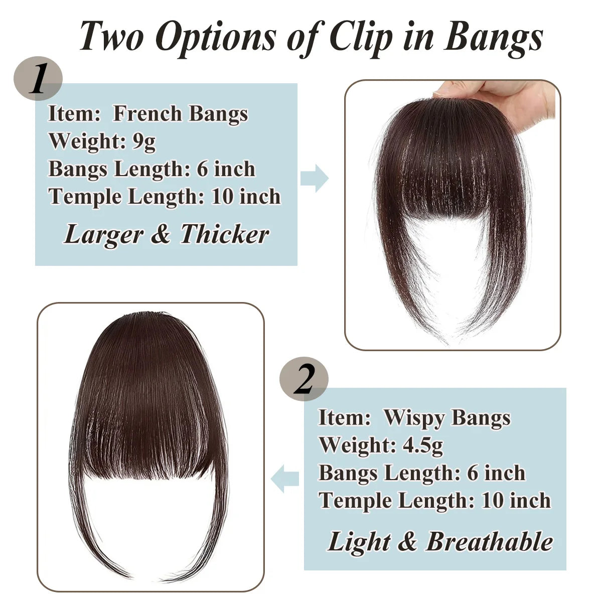 Clip In French Hair Bangs 100%  Human Hair Extensions Wispy Bangs for Women Curved Fake Bangs with Fringe Temples Hairpieces