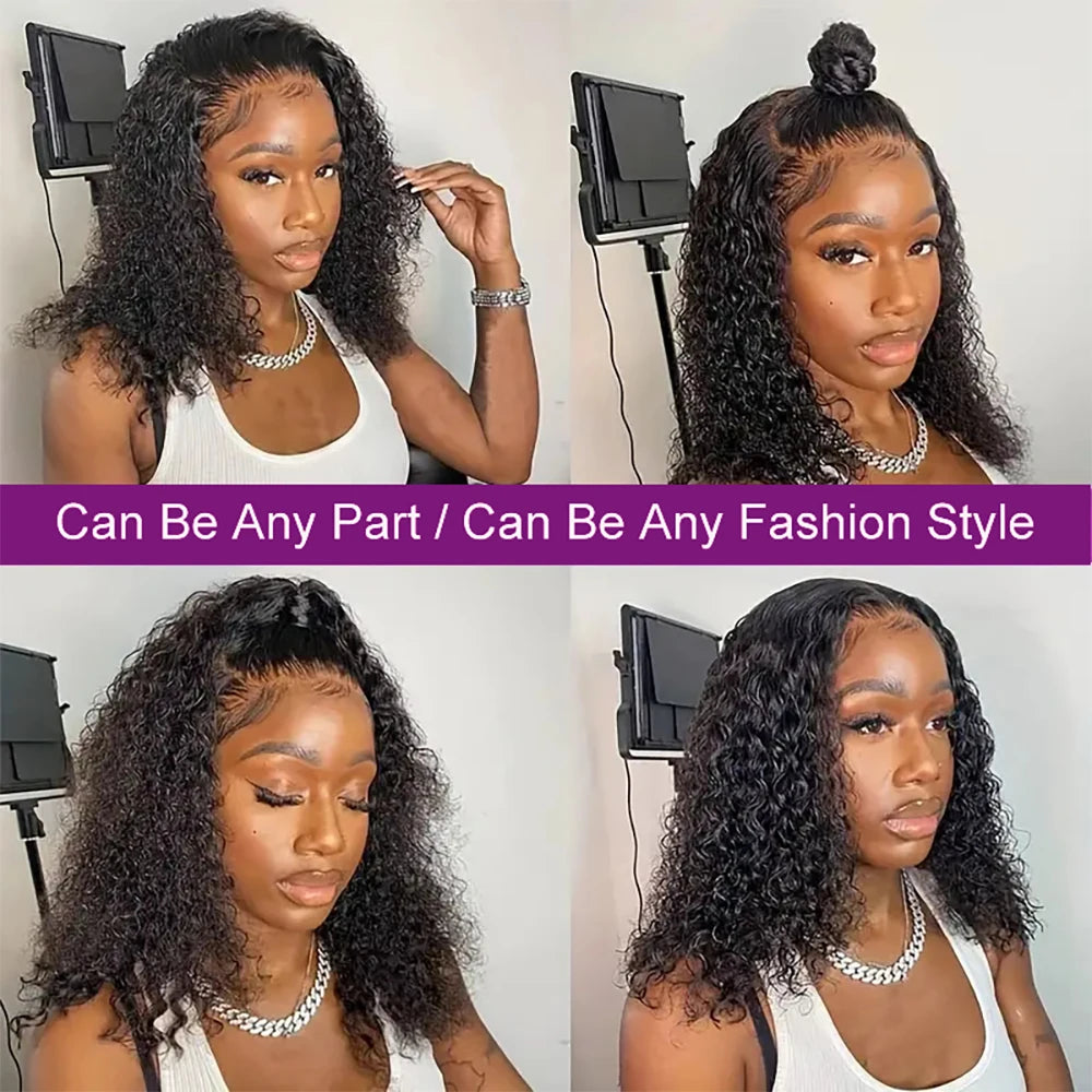 Short Bob Curly 13x4 Lace Front Human Hair Wigs Brazilian Virgin 100% Human Hair Deep Wave Bob Wigs 200% Density 4x4 Closure Wig