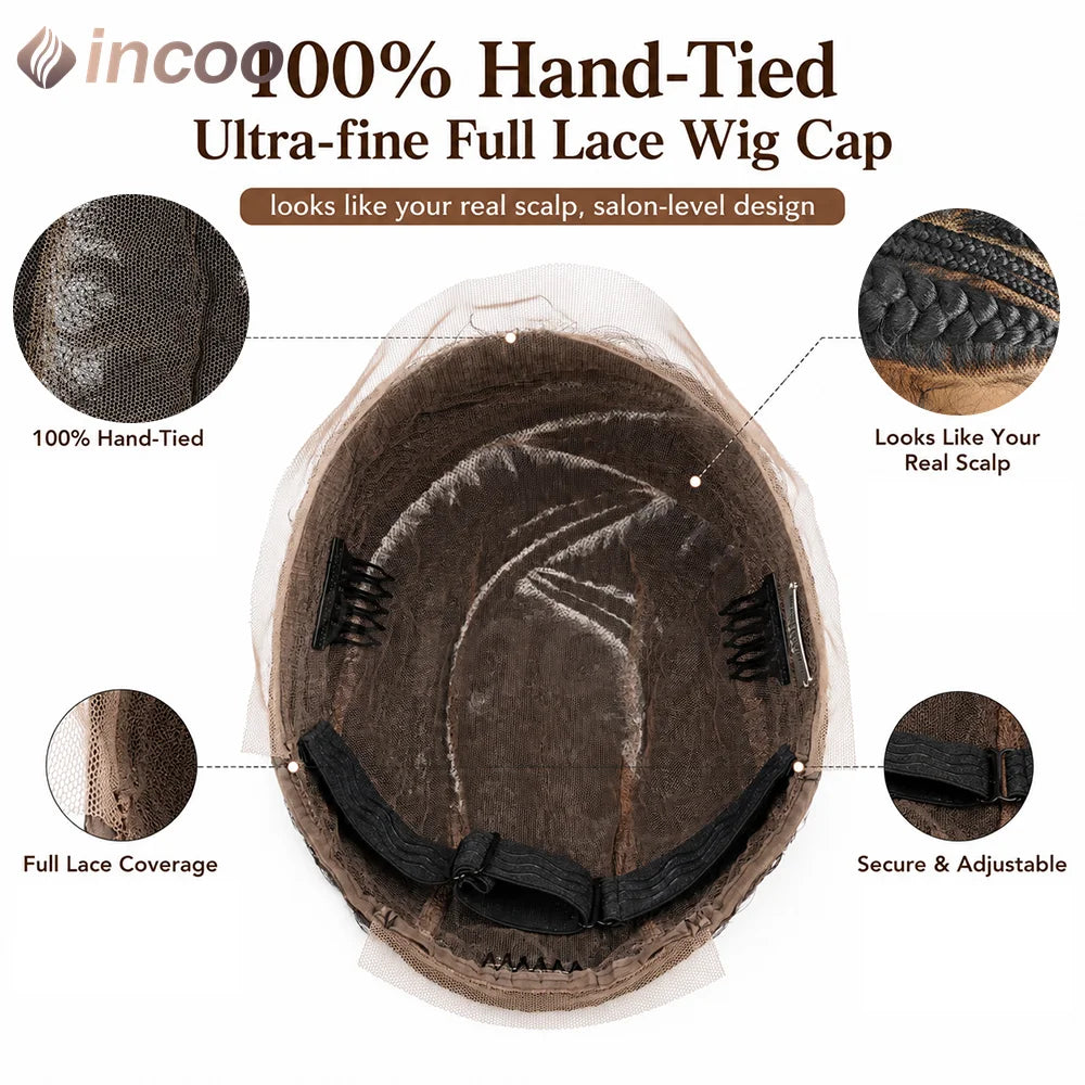 Short Cornnrow Braid Wigs Buns Glueless For Black Women Synthetic HD Full Lace Wig Neat Braids Wig African Protective Style