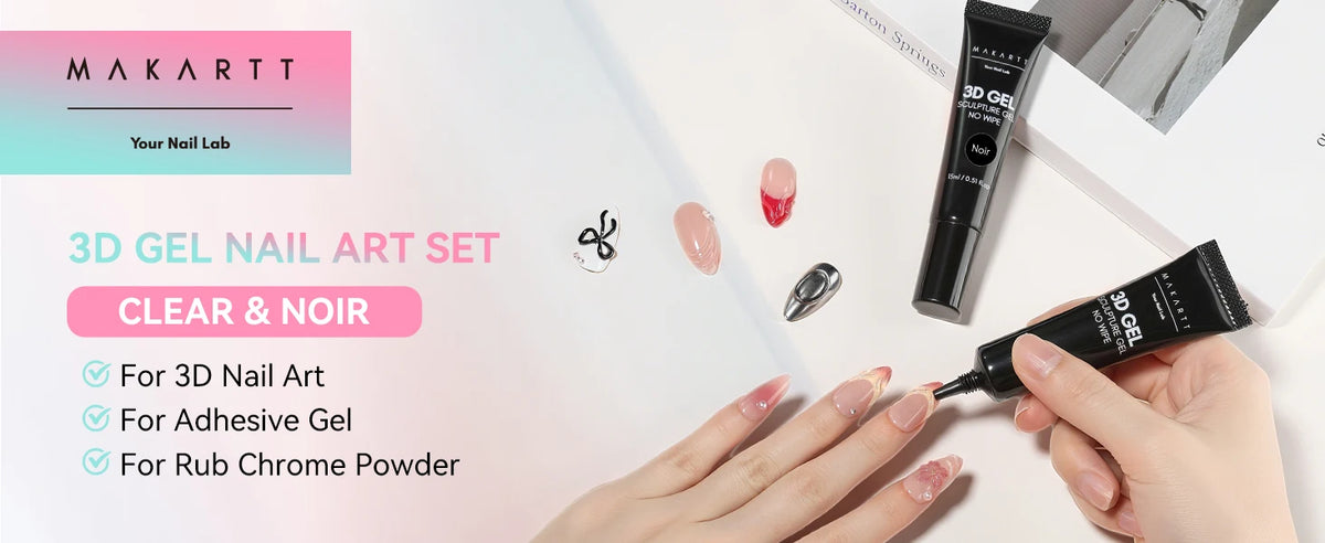 Makartt 3D Gel Nail Art – Clear & Noir Sculpting Gel for DIY Embossed Nail Designs – No Wipe Easy-Squeeze Tube Nail Glue