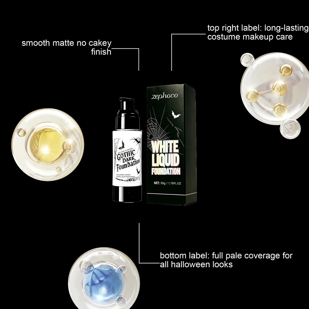 50G White Face Liquid Foundation for Helloween Cos Makeup Full Coverage Lasting Mekeup Effect Sweatproof Hydrating Natural Matte White Facial Foundation Liquid