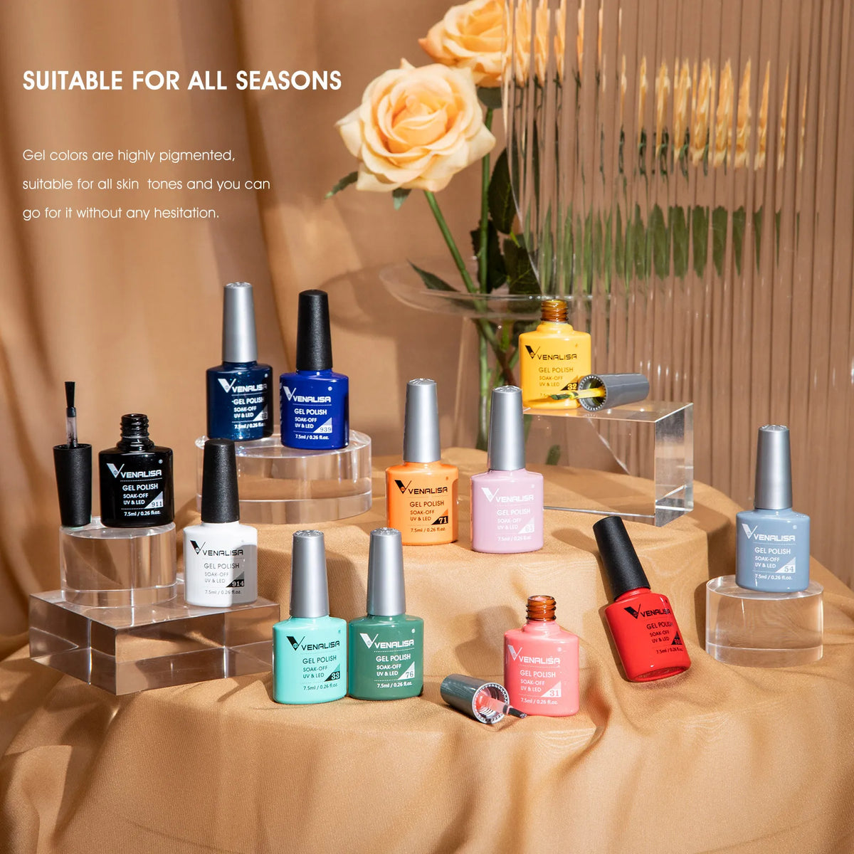 VENALISA 7.5ml Nail Gel Polish VIP4 HEMA Free Semi Permanent Soak off UV LED Nail Gel Varnish Full Coverage Nail Gel Lacquer