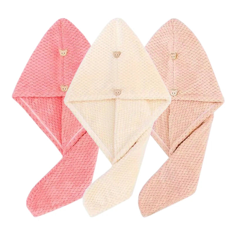 Super Absorbent Soft Hair Towels 300GSM Microfiber Quick-Dry Hair Drying Cap, Button-Fastening Turban for Normal & Textured Hair