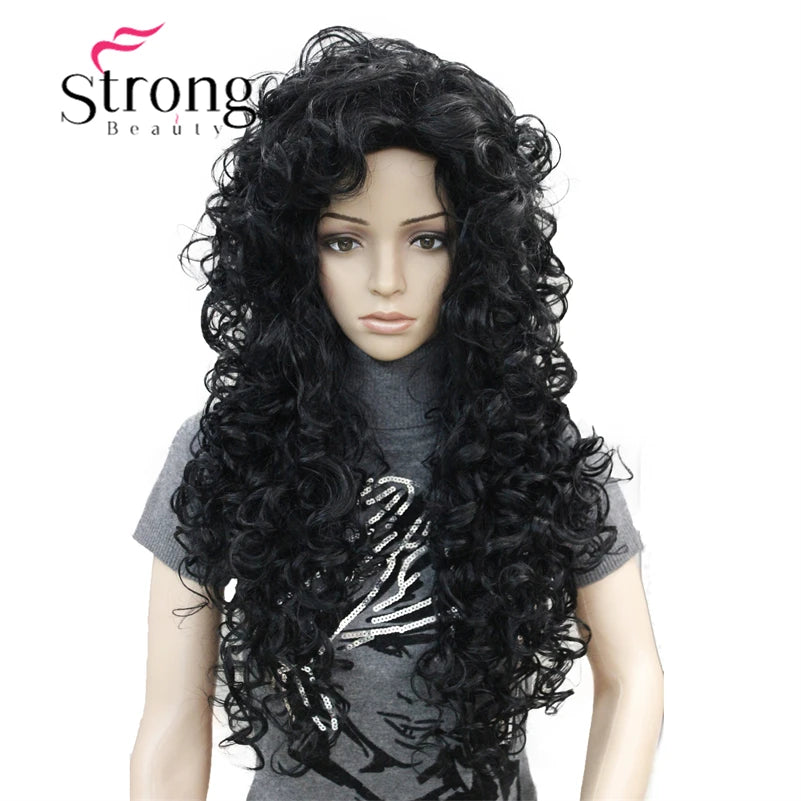 StrongBeauty Long Layers Thick Soft Bouncy Curls No Set Part Full Synthetic Wig Dark Brown Wigs for Women