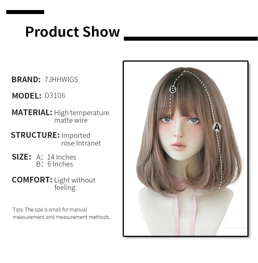 7JHH WIGS Natural Comfortable Synthetic Wig for Women Black Shoulder Straight Hair 14 Inch Fashion Hairstyle Wig