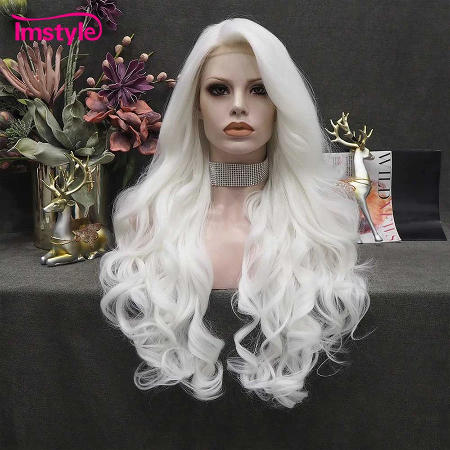 Imstyle Red Wig Long Synthetic Lace Front Wig Natural Wavy Cosplay Wigs For Women Heat Resistant Fiber White Brown Lace Wigs