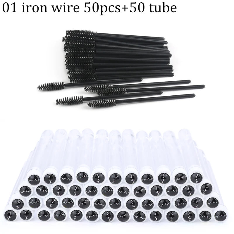 100PCS Disposable Eyelash Brushes Reusable Eyelashes Brush Lash Spoolies Brush Dust-proof Cleaner Storage Tubes Makeup Tool