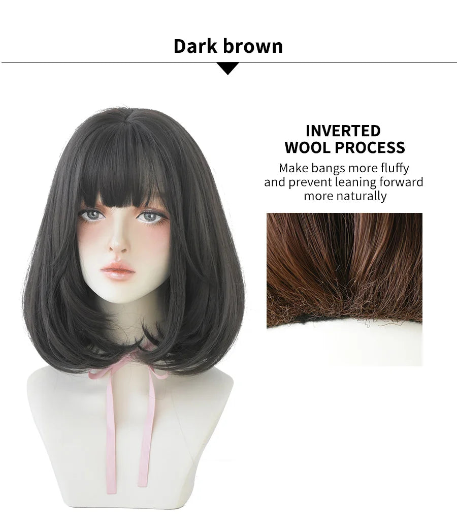 7JHH WIGS Natural Comfortable Synthetic Wig for Women Black Shoulder Straight Hair 14 Inch Fashion Hairstyle Wig
