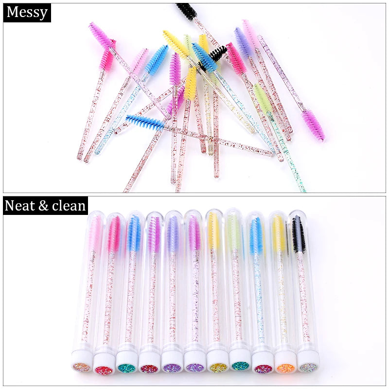 50/100pcs Diamond Eyebrow Brush Tube Disposable Eyelash Brush Reusable Crystal Eyelash Brush Replaceable Dust-proof Makeup Sets