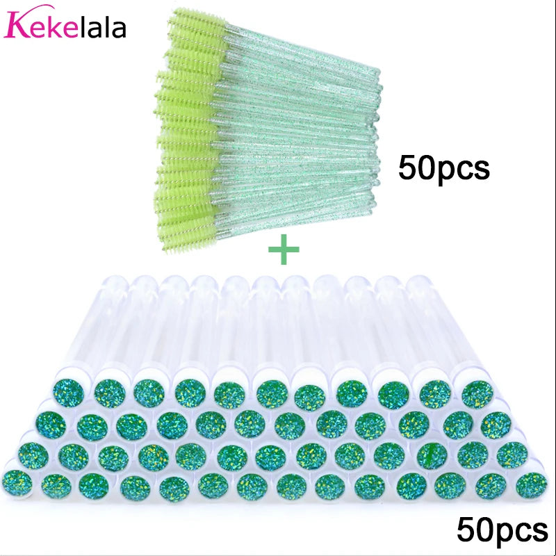 50sets Eyelash Mascara Wands With Tube Reusable Lash Spoolie Brush In Container Disposable Eyebrow Applicator Case
