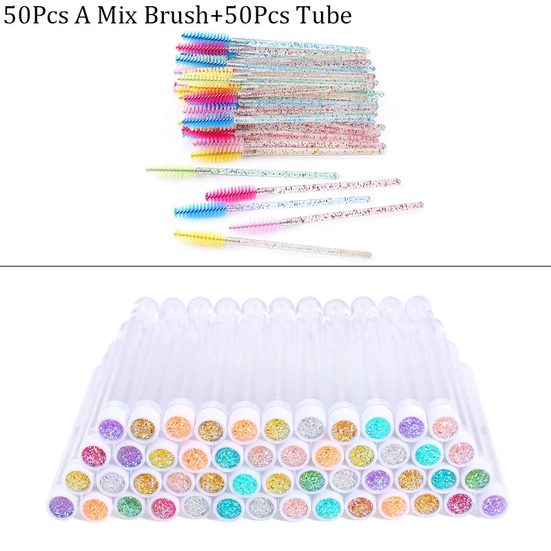 100PCS Disposable Eyelash Brushes Reusable Eyelashes Brush Lash Spoolies Brush Dust-proof Cleaner Storage Tubes Makeup Tool